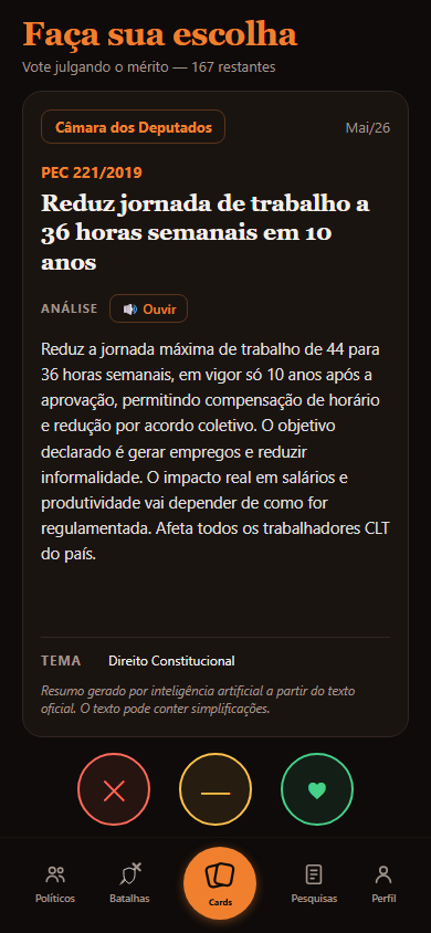 Tela de Cards: votar julgando o mérito da proposta